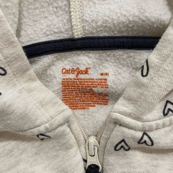 Cat & Jack Girls Beige Heart Print Sherpa-Lined Zip Hoodie Size M (8) - Picture 3 of 4